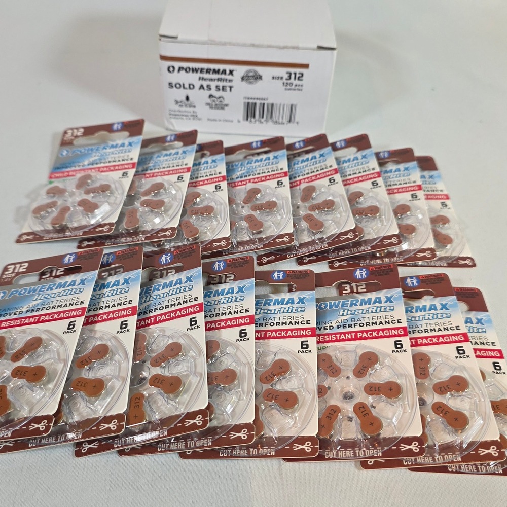 Powermax HearRite Hearing Aid Batteries Size 312 1.4V 96 Count